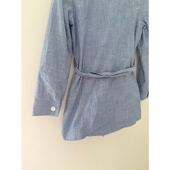 Talbots Newport Chambray Belted Utility Jacket Medium Blue Cotton Shacket Coat - Picture 9 of 10